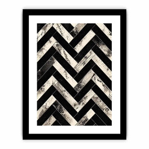 Black and white chevron geometric pattern wall art with textured design modern minimalist canvas for living room decor