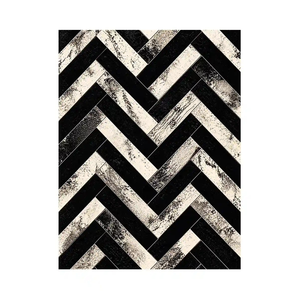 Black and white chevron geometric pattern wall art with textured design modern minimalist canvas for living room decor