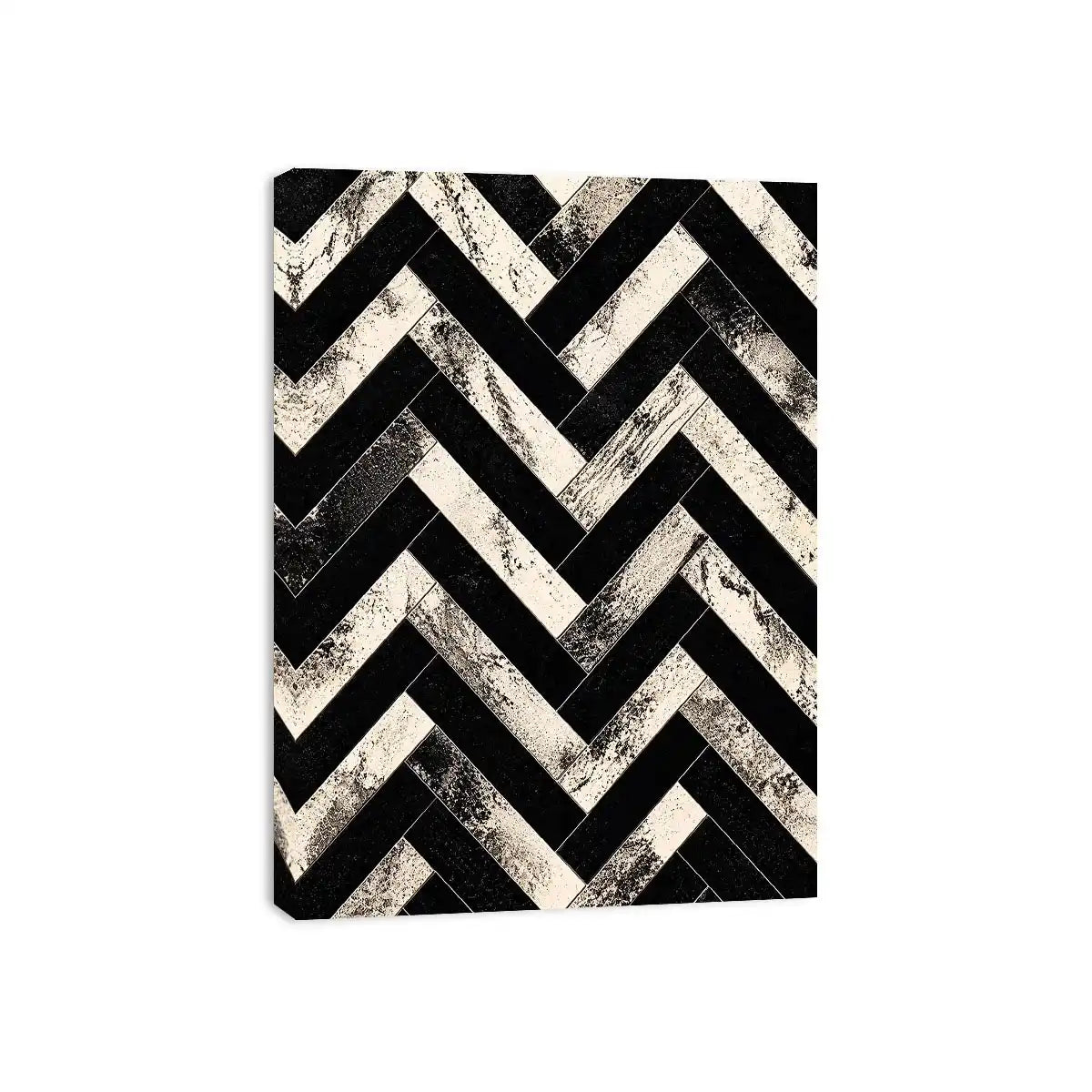 Black and white chevron geometric pattern wall art with textured design modern minimalist canvas for living room decor