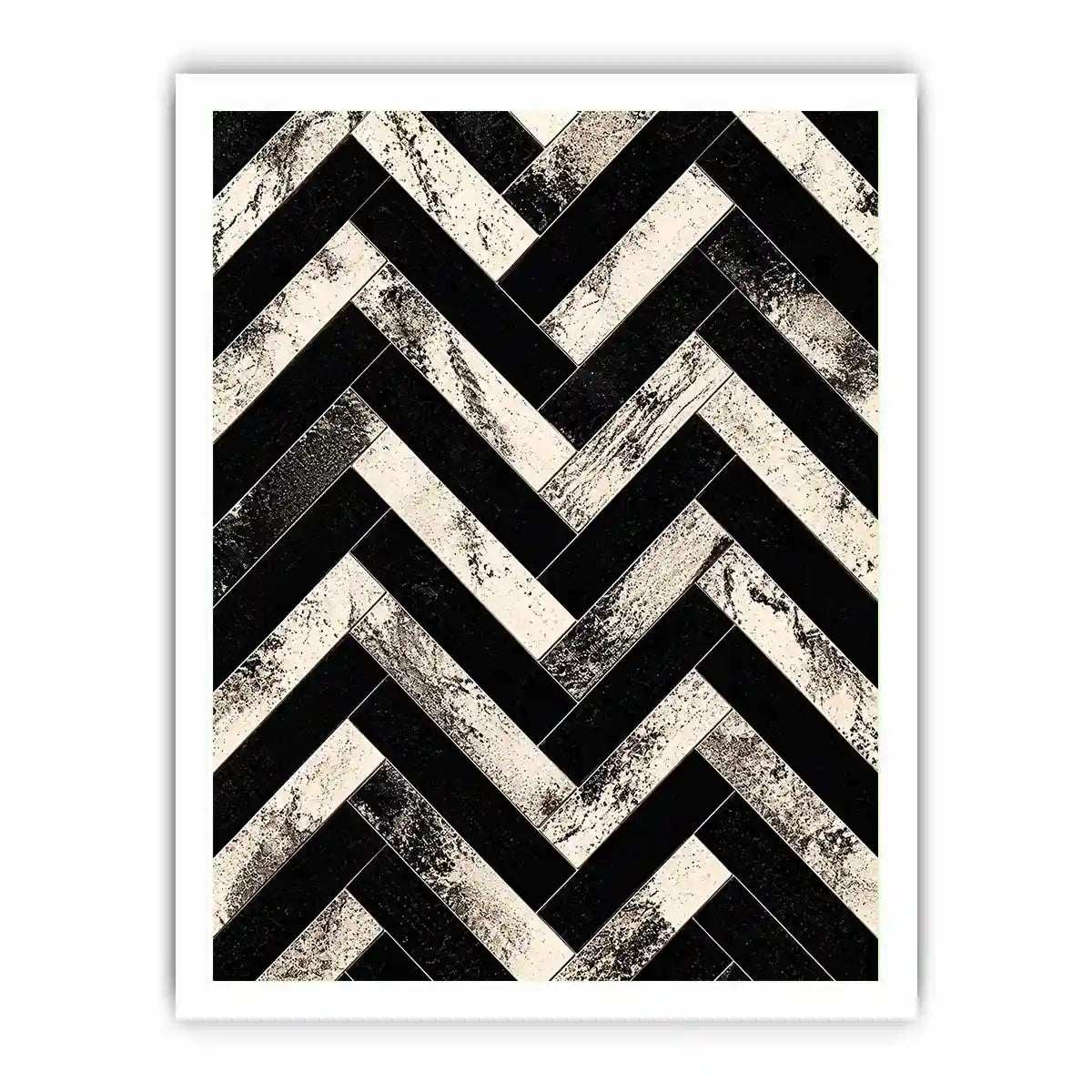 Black and white chevron geometric pattern wall art with textured design modern minimalist canvas for living room decor