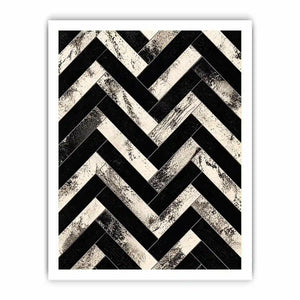 Black and white chevron geometric pattern wall art with textured design modern minimalist canvas for living room decor