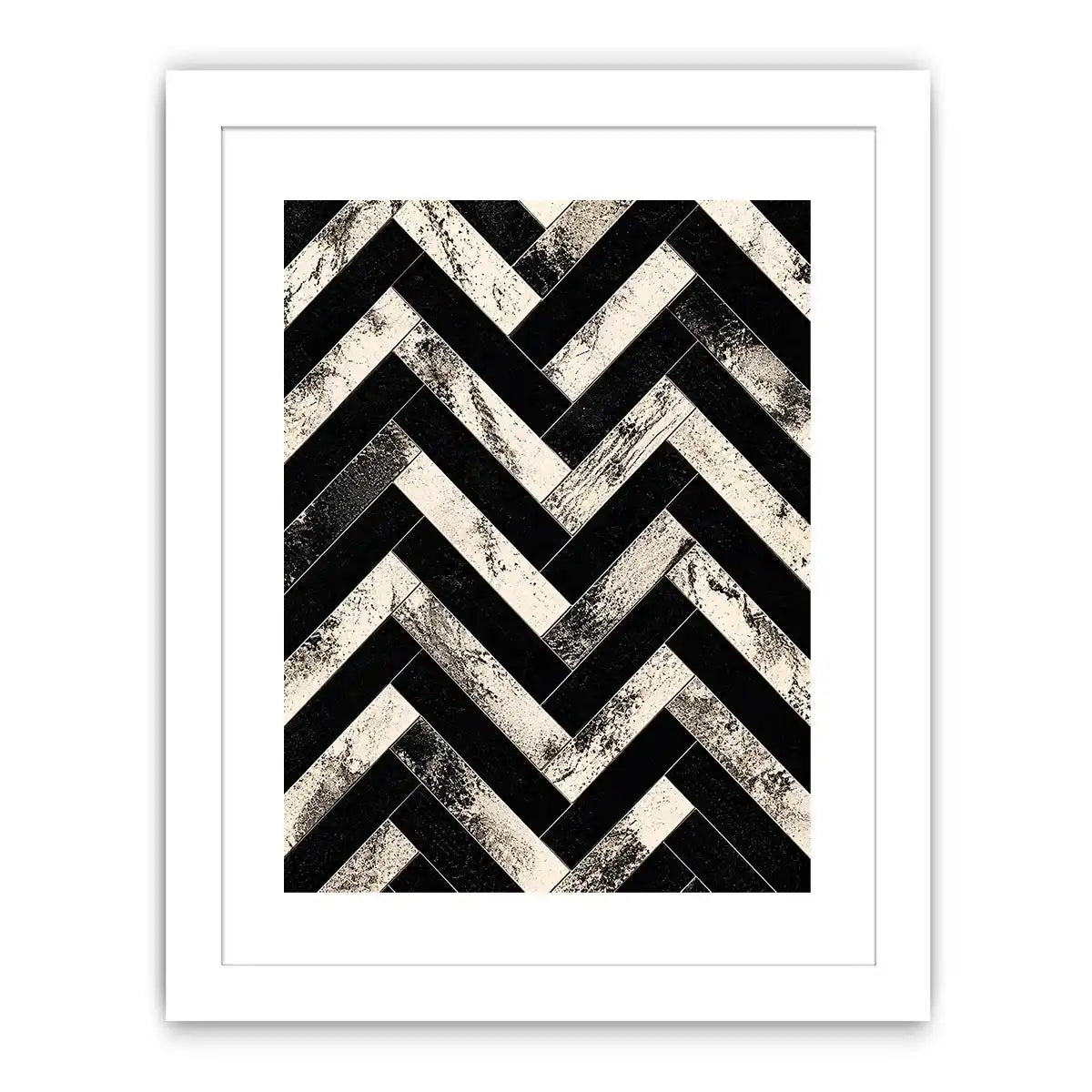 Black and white chevron geometric pattern wall art with textured design modern minimalist canvas for living room decor