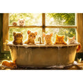 Cute kittens in bathtub with warm sunlight cozy nursery wall art illustration canvas for kids room decor