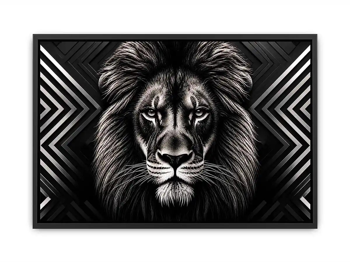 Black lion head geometric wall art modern luxury canvas for living room office decor
