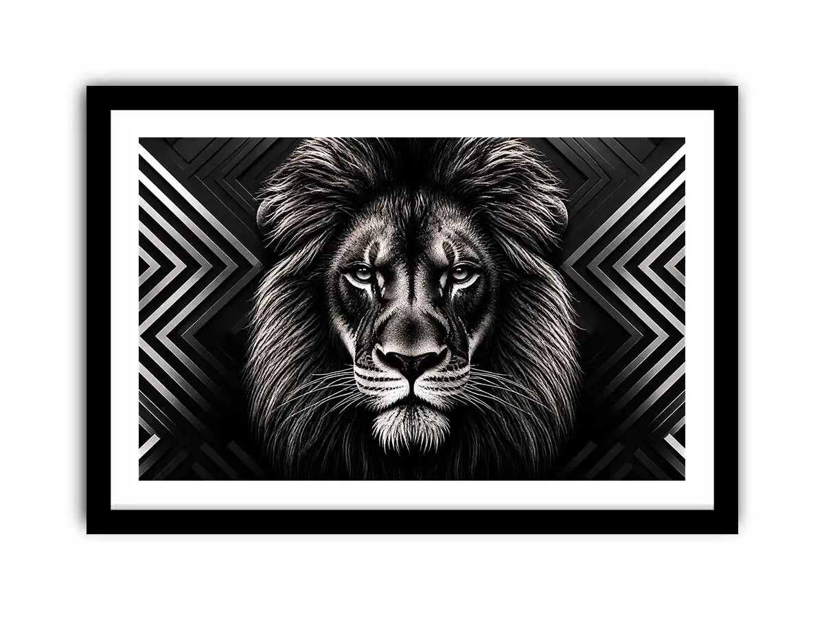 Black lion head geometric wall art modern luxury canvas for living room office decor