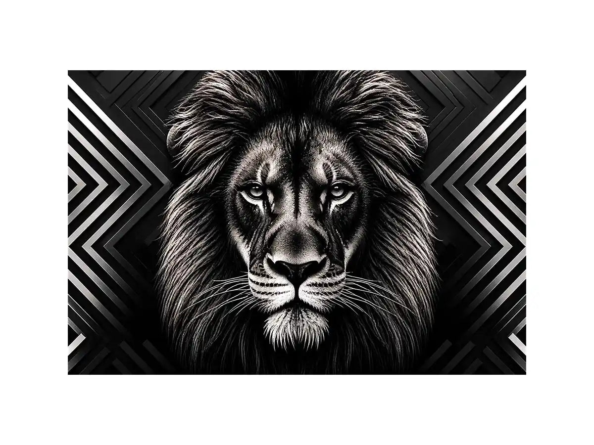 Black lion head geometric wall art modern luxury canvas for living room office decor
