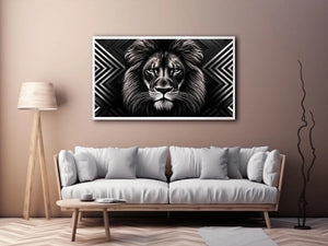 Black lion head geometric wall art modern luxury canvas for living room office decor