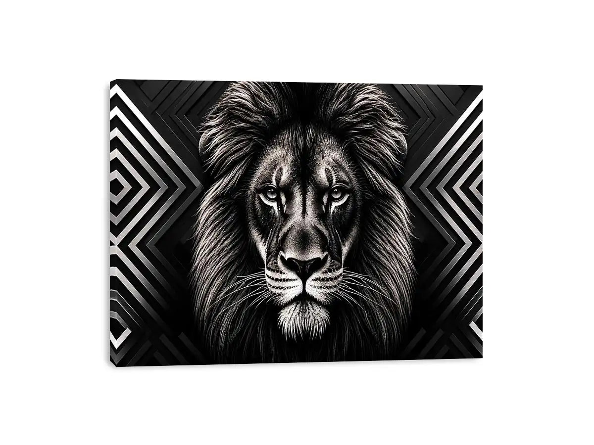 Black lion head geometric wall art modern luxury canvas for living room office decor