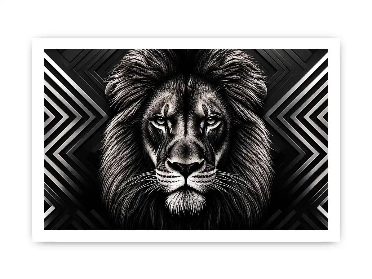 Black lion head geometric wall art modern luxury canvas for living room office decor