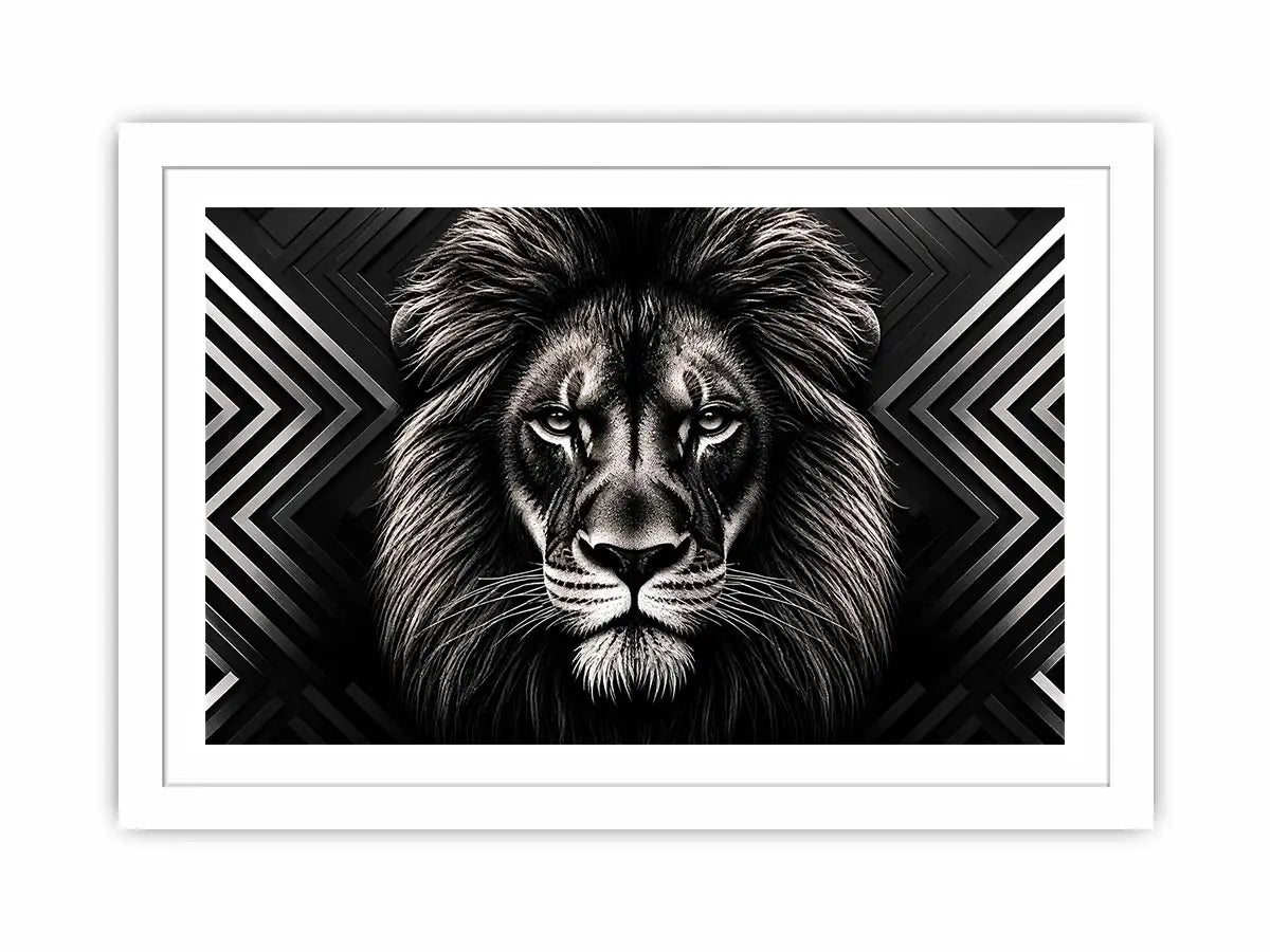 Black lion head geometric wall art modern luxury canvas for living room office decor