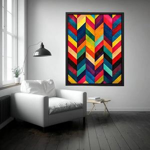 Colorful geometric chevron pattern abstract wall art modern canvas for living room office decor