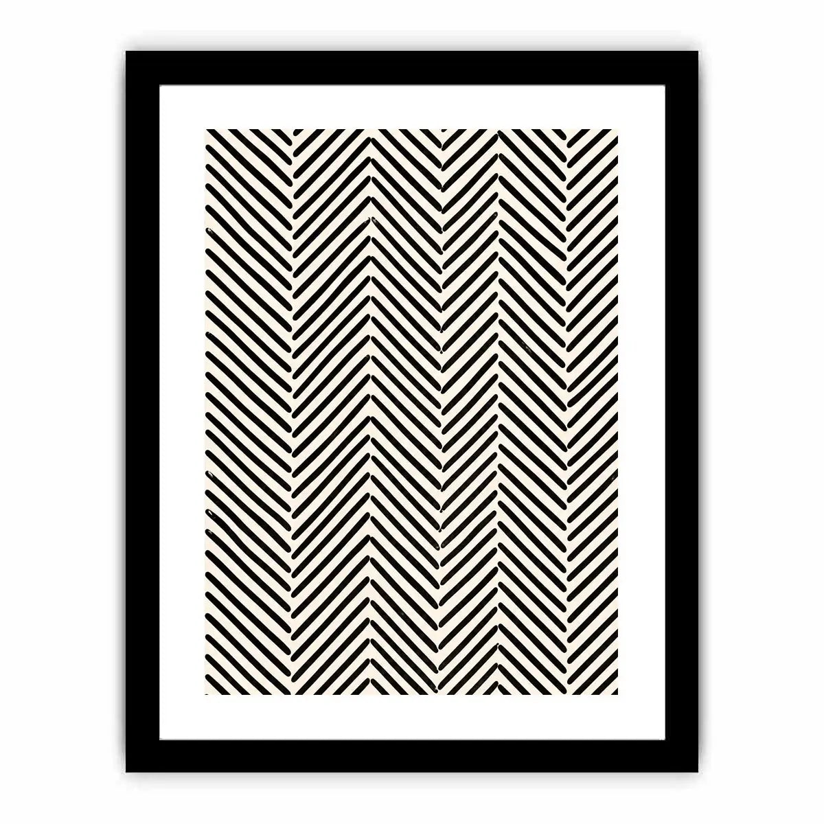 Black and white chevron line pattern minimalist wall art modern canvas for living room decor