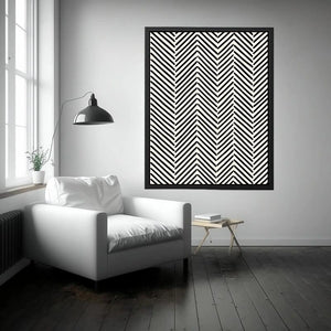 Black and white chevron line pattern minimalist wall art modern canvas for living room decor
