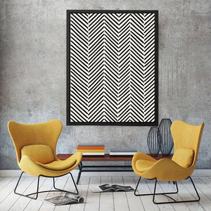 Black and white chevron line pattern minimalist wall art modern canvas for living room decor