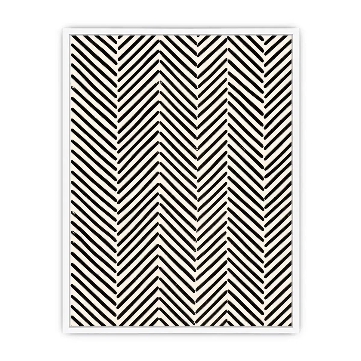 Black and white chevron line pattern minimalist wall art modern canvas for living room decor