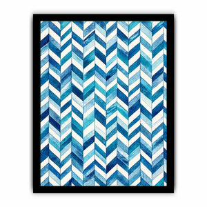 Blue and white chevron watercolor pattern wall art modern coastal canvas for bedroom living room decor