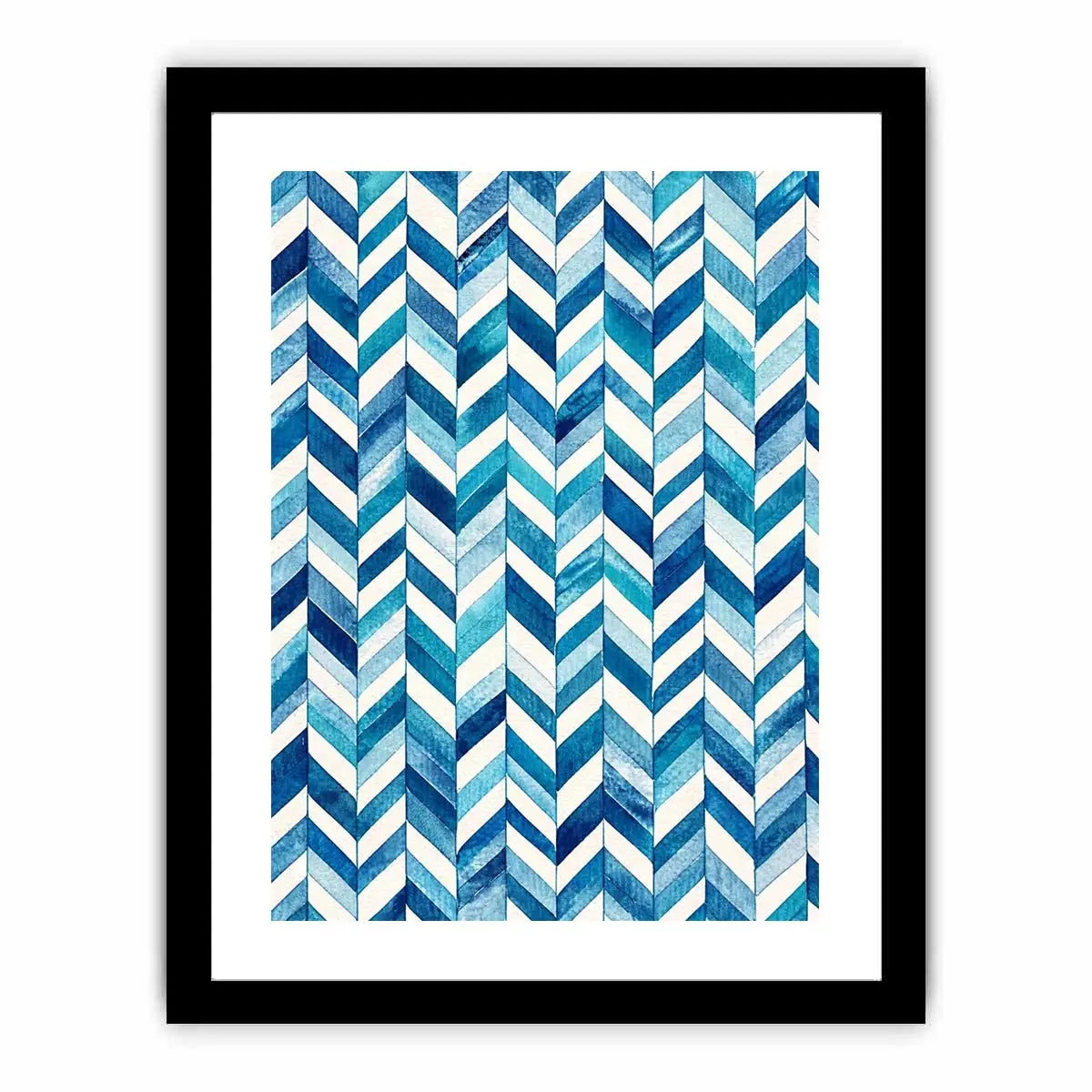 Blue and white chevron watercolor pattern wall art modern coastal canvas for bedroom living room decor