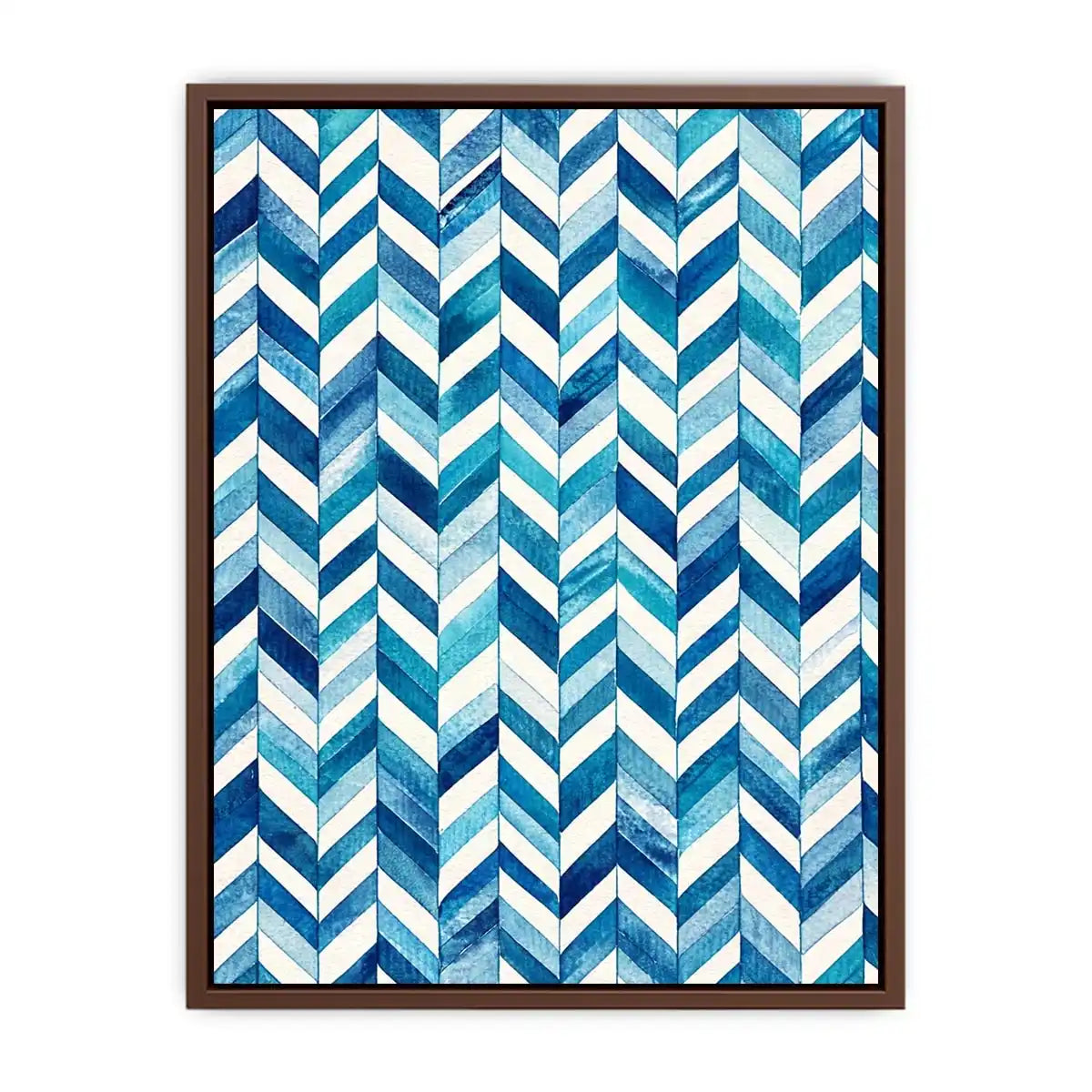 Blue and white chevron watercolor pattern wall art modern coastal canvas for bedroom living room decor