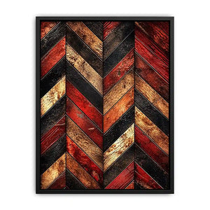 Rustic red wood chevron pattern wall art with distressed texture modern industrial canvas for living room decor