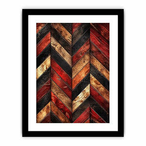 Rustic red wood chevron pattern wall art with distressed texture modern industrial canvas for living room decor