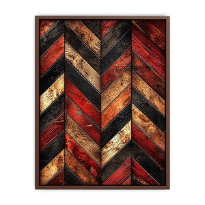 Rustic red wood chevron pattern wall art with distressed texture modern industrial canvas for living room decor