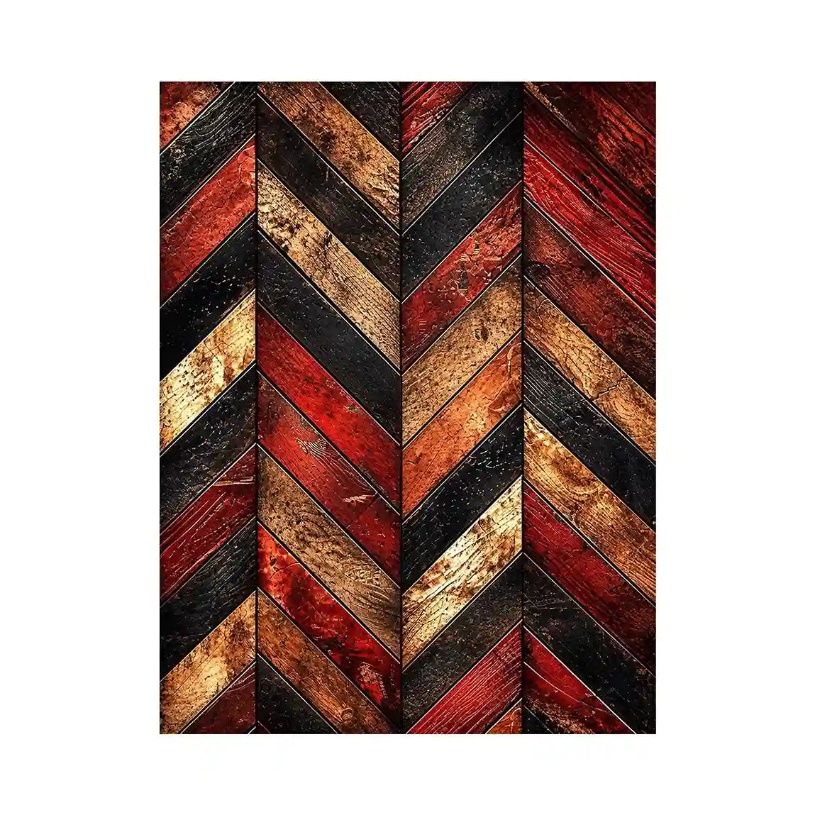 Rustic red wood chevron pattern wall art with distressed texture modern industrial canvas for living room decor