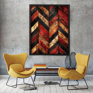 Rustic red wood chevron pattern wall art with distressed texture modern industrial canvas for living room decor