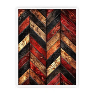 Rustic red wood chevron pattern wall art with distressed texture modern industrial canvas for living room decor