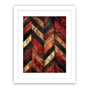 Rustic red wood chevron pattern wall art with distressed texture modern industrial canvas for living room decor