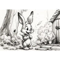 Cute bunny cartoon sketch wall art pencil drawing black and white nursery canvas for kids room decor