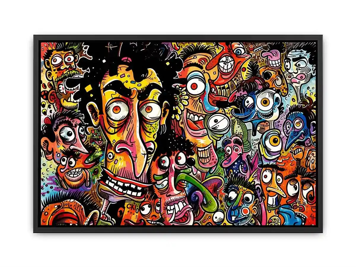 vibrant graffiti cartoon faces wall art colorful urban pop art canvas for modern interior decor