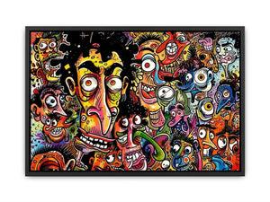 vibrant graffiti cartoon faces wall art colorful urban pop art canvas for modern interior decor