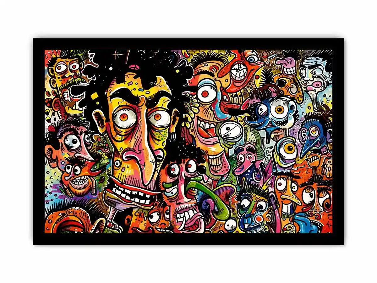 vibrant graffiti cartoon faces wall art colorful urban pop art canvas for modern interior decor