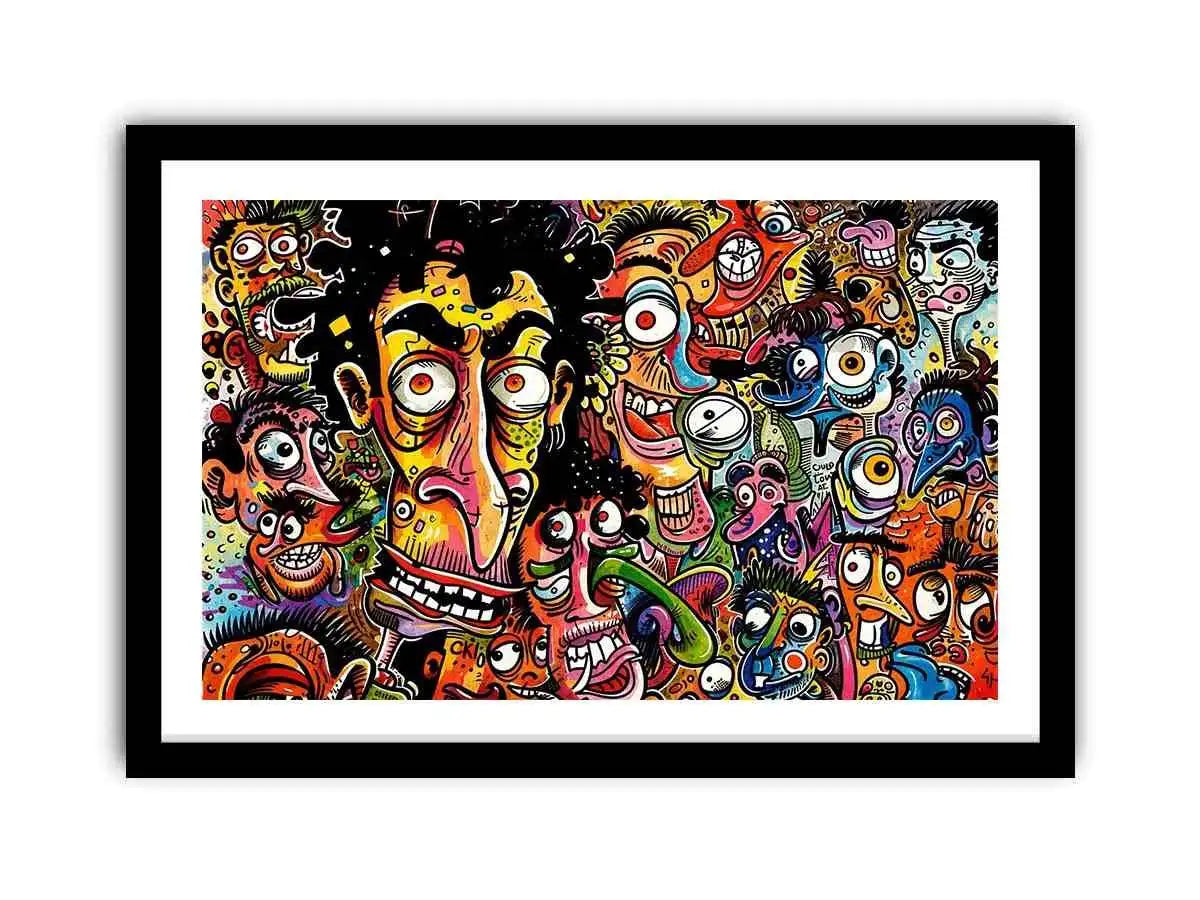 vibrant graffiti cartoon faces wall art colorful urban pop art canvas for modern interior decor