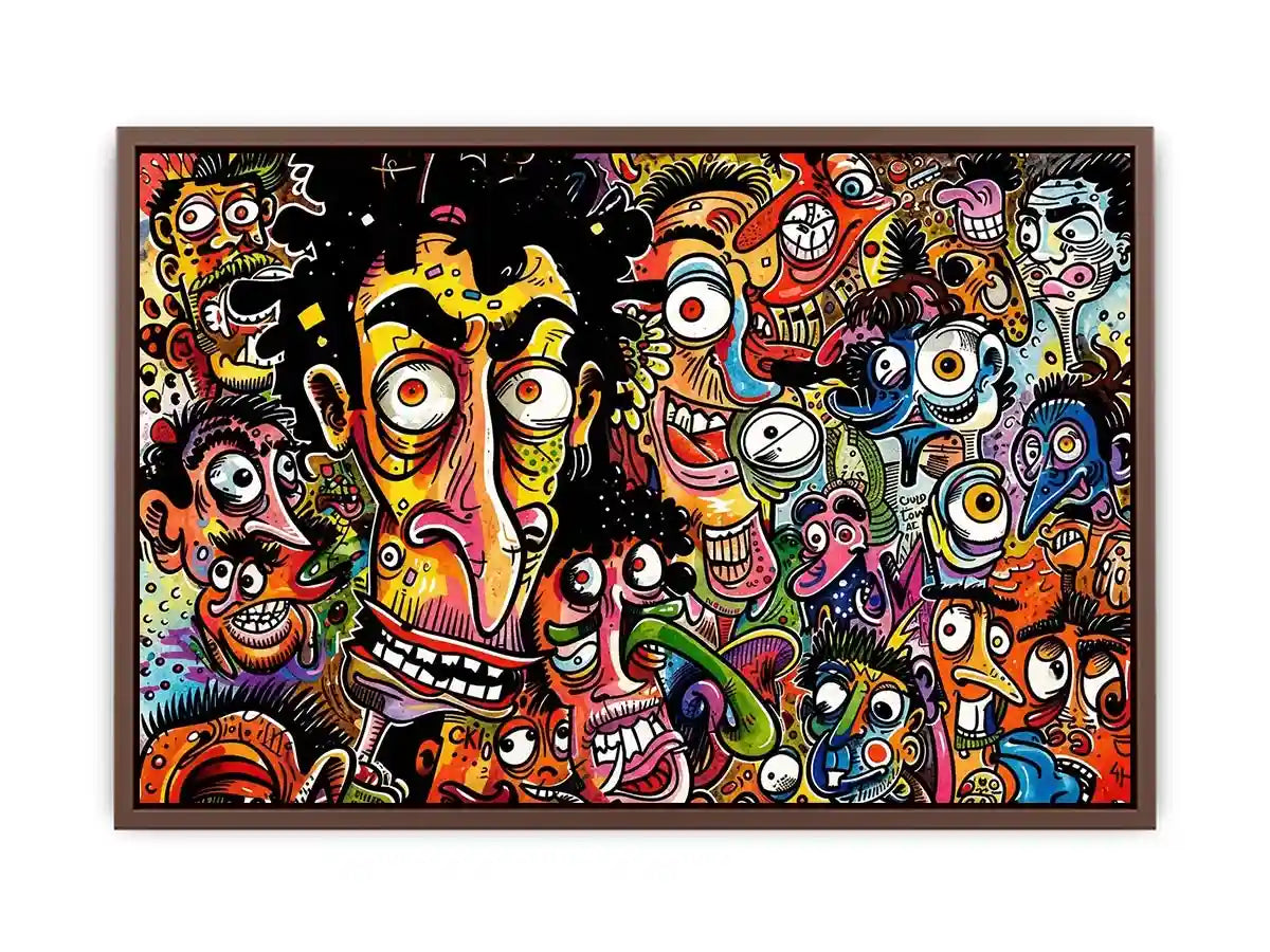 vibrant graffiti cartoon faces wall art colorful urban pop art canvas for modern interior decor