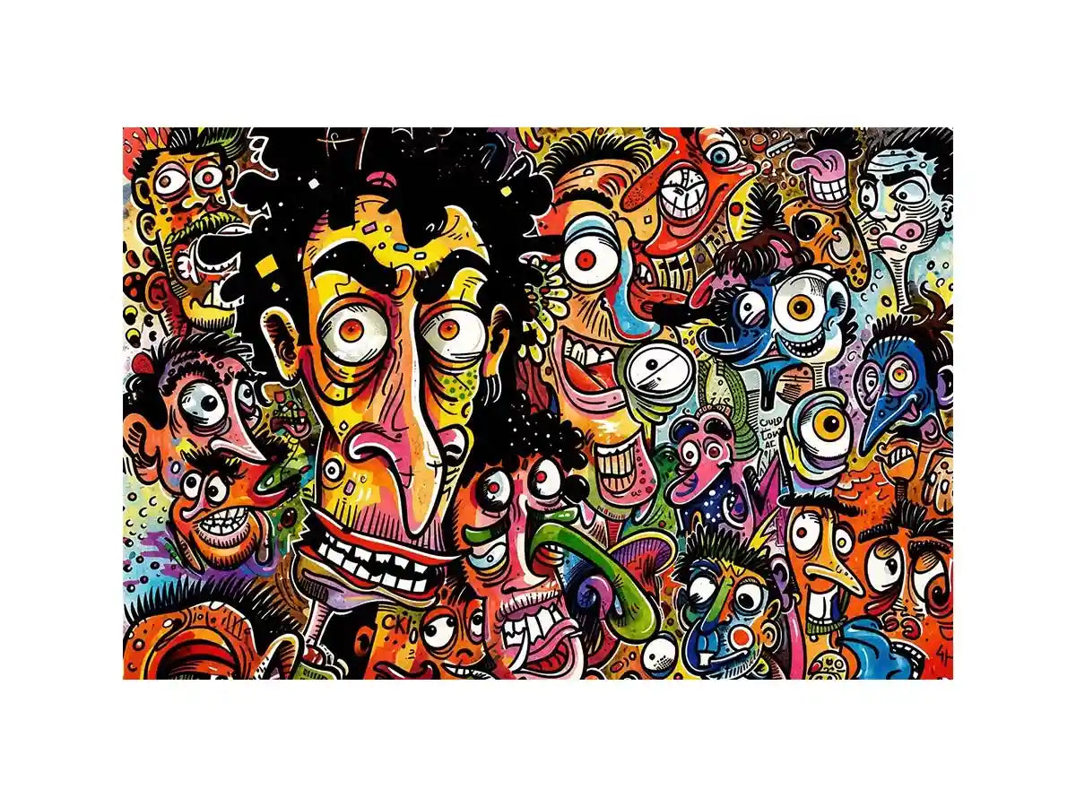 vibrant graffiti cartoon faces wall art colorful urban pop art canvas for modern interior decor