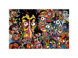 vibrant graffiti cartoon faces wall art colorful urban pop art canvas for modern interior decor