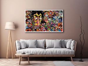 vibrant graffiti cartoon faces wall art colorful urban pop art canvas for modern interior decor