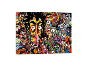 vibrant graffiti cartoon faces wall art colorful urban pop art canvas for modern interior decor