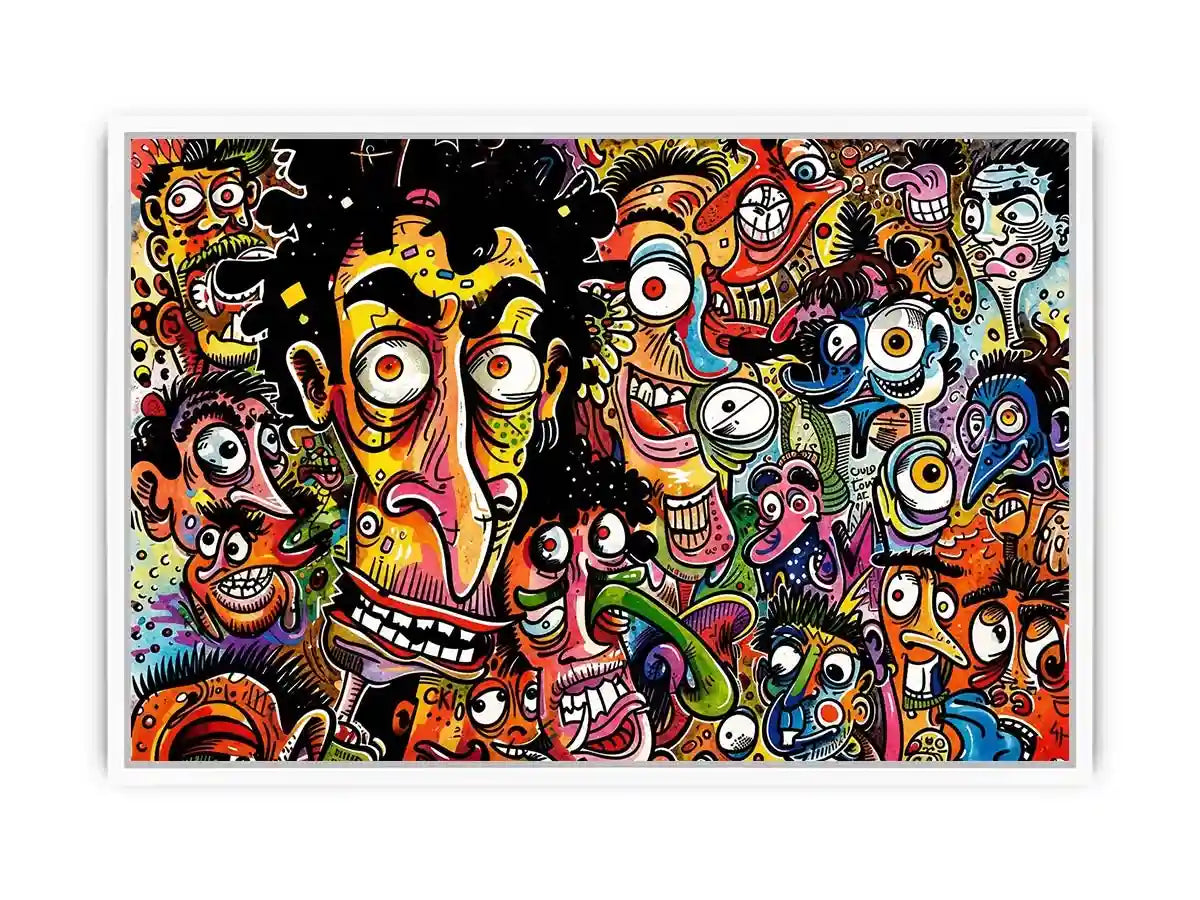 vibrant graffiti cartoon faces wall art colorful urban pop art canvas for modern interior decor