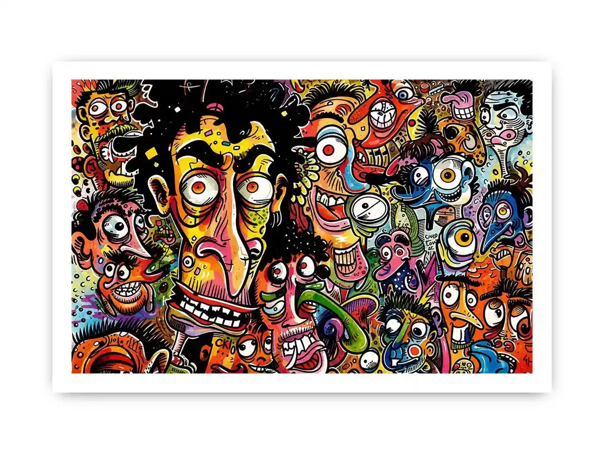 vibrant graffiti cartoon faces wall art colorful urban pop art canvas for modern interior decor