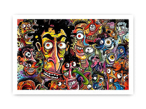 vibrant graffiti cartoon faces wall art colorful urban pop art canvas for modern interior decor