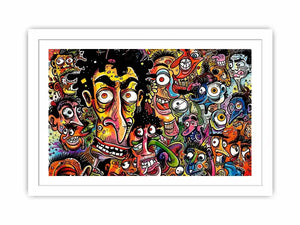 vibrant graffiti cartoon faces wall art colorful urban pop art canvas for modern interior decor