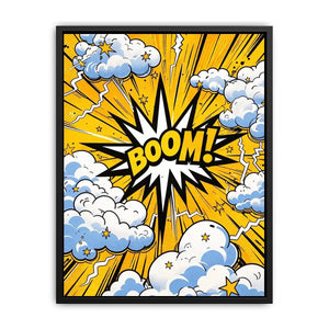 comic boom pop art wall art yellow explosion typography canvas for modern interior decor