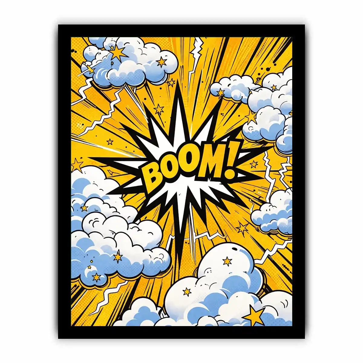 comic boom pop art wall art yellow explosion typography canvas for modern interior decor
