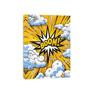 comic boom pop art wall art yellow explosion typography canvas for modern interior decor