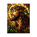 stained glass jesus portrait wall art with warm glowing light spiritual christian canvas artwork