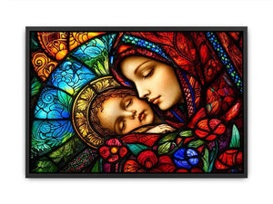 madonna and child stained glass wall art vibrant religious canvas spiritual decor for home and prayer space