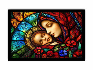 madonna and child stained glass wall art vibrant religious canvas spiritual decor for home and prayer space