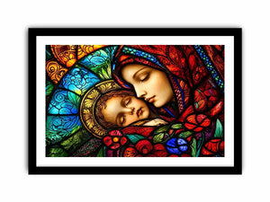 madonna and child stained glass wall art vibrant religious canvas spiritual decor for home and prayer space